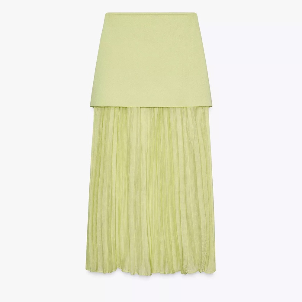 Zara Light Green Mixed Pleated Knit Skirt